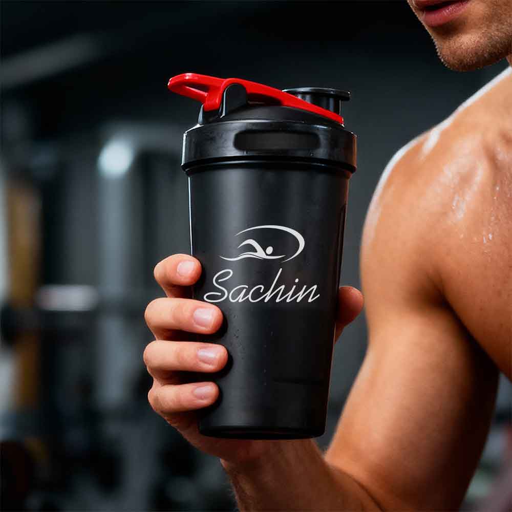 Customised Weight Gainer Shaker Bottle Stainless Steel Protein Mixer with Whisk Ball - Swimming