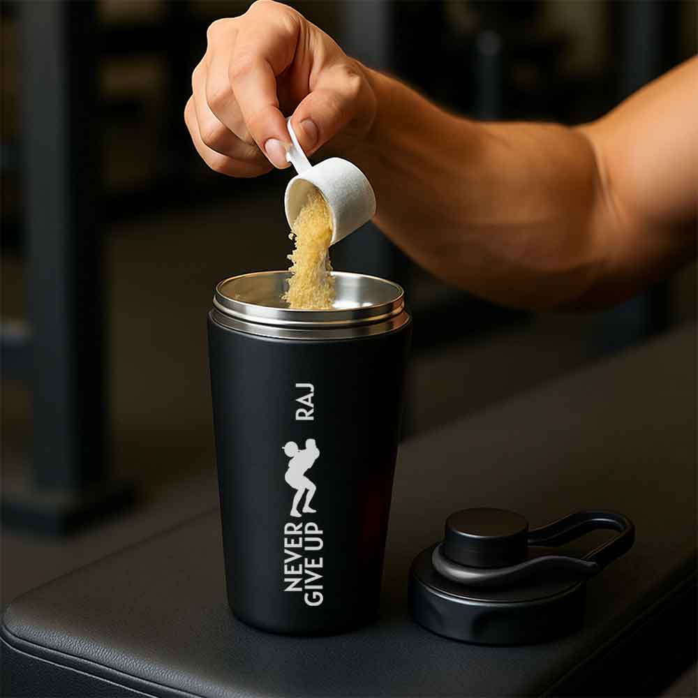 Customised Weight Gainer Shaker Bottle Stainless Steel Protein Mixer with Whisk Ball