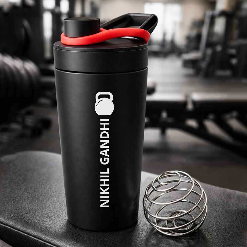 Personalised Gym Shaker Bottle for Protein Shakes Stainless Steel Mixer with Whisk Ball