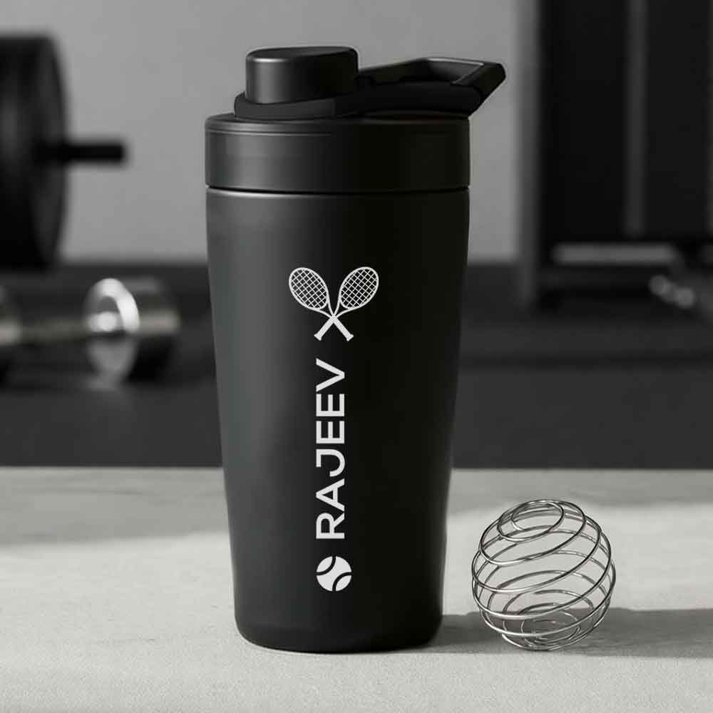 Personalised Gym Shaker Bottle for Protein Shakes Stainless Steel Mixer with Whisk Ball