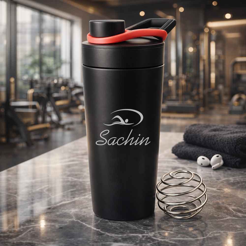 Customised Weight Gainer Shaker Bottle Stainless Steel Protein Mixer with Whisk Ball - Swimming