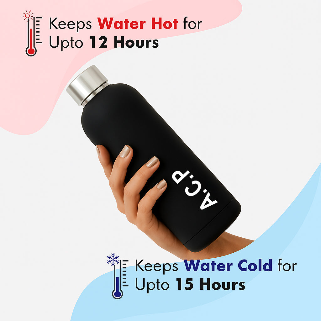 Kookumber - Personalised Water Bottle - Black with Silver Cap