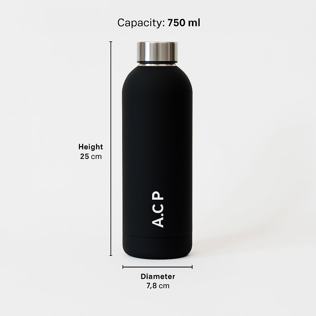Kookumber - Personalised Water Bottle - Black with Silver Cap
