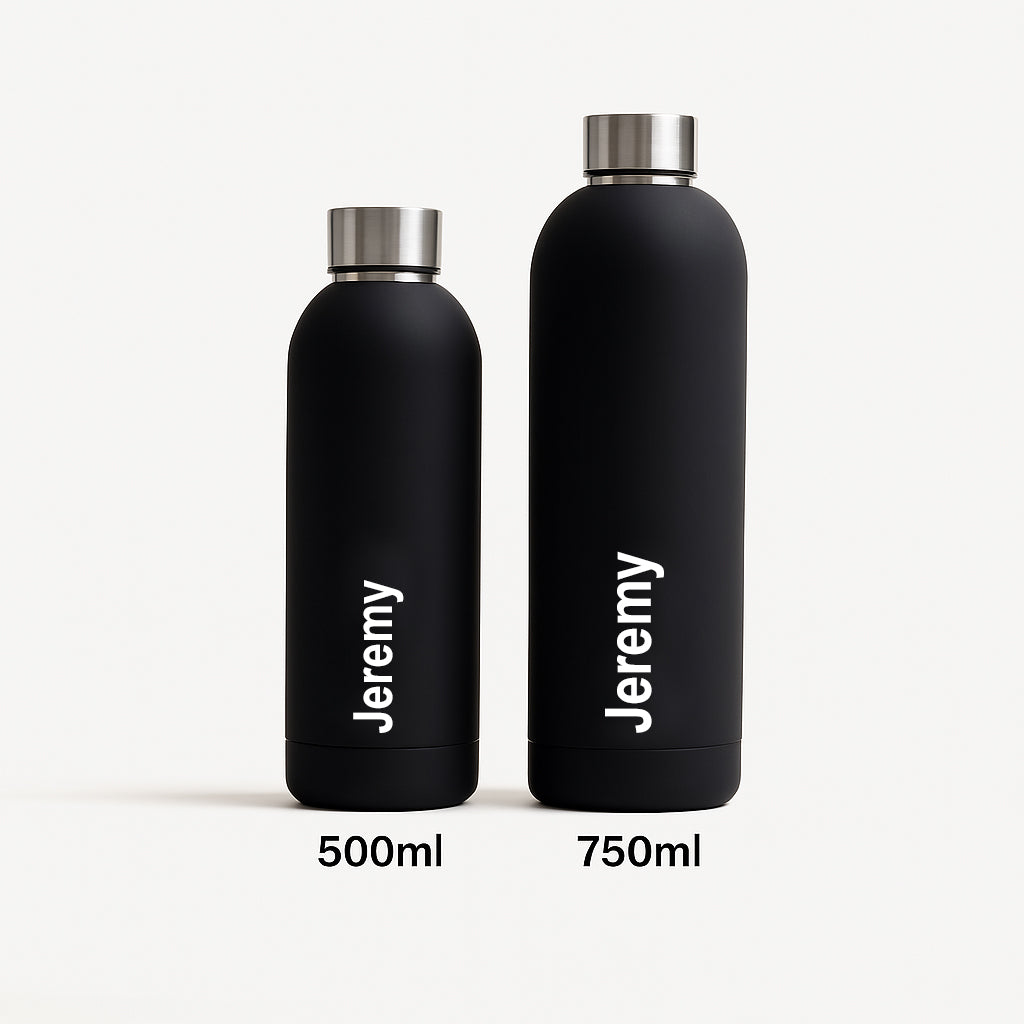 Kookumber - Personalised Water Bottle - Black with Silver Cap