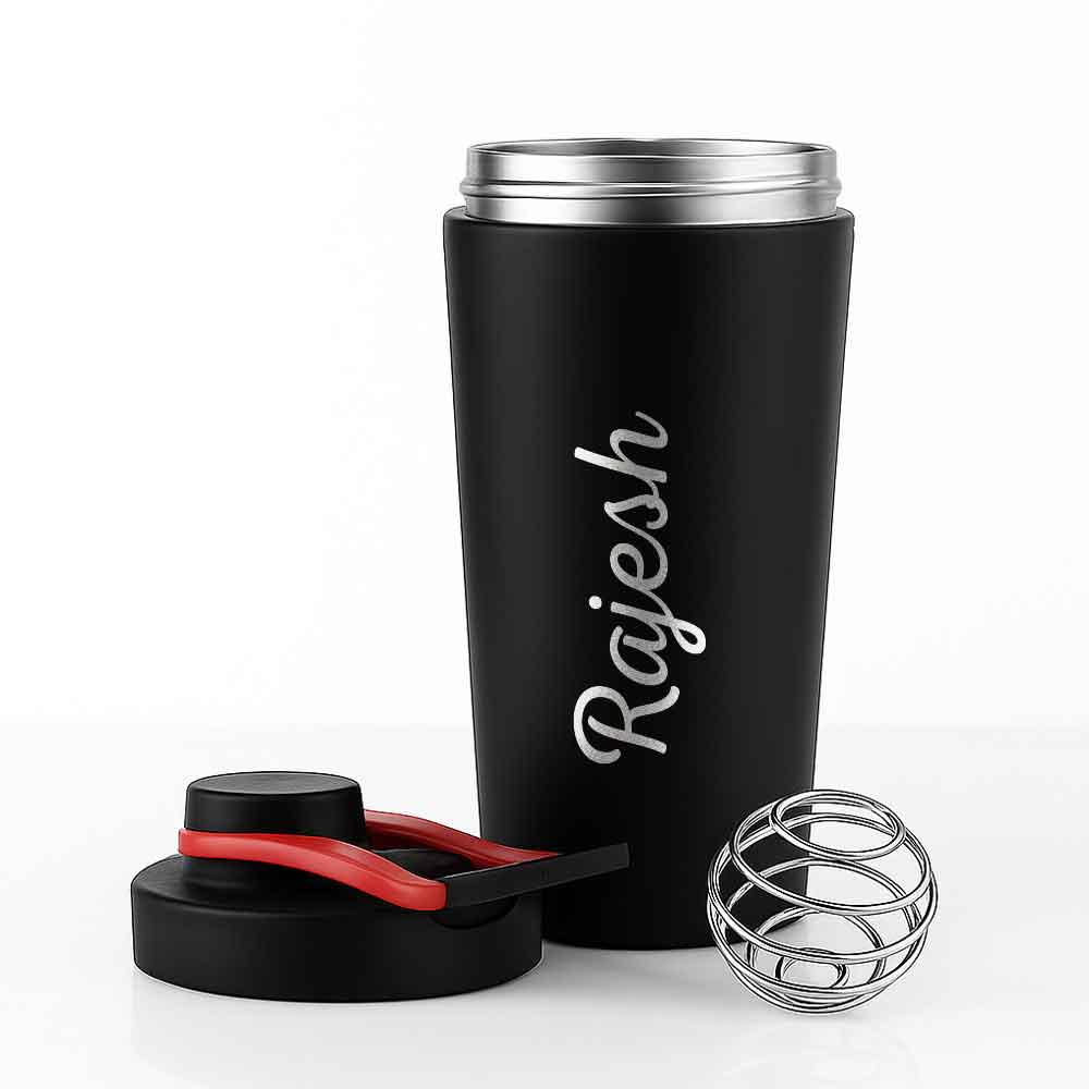 Personalised Gym Shaker Bottle for Protein Shakes Stainless Steel Mixer with Whisk Ball