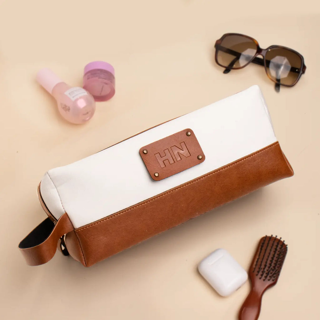 PERSONALISED TRAVEL POUCH - CANVAS - TAN