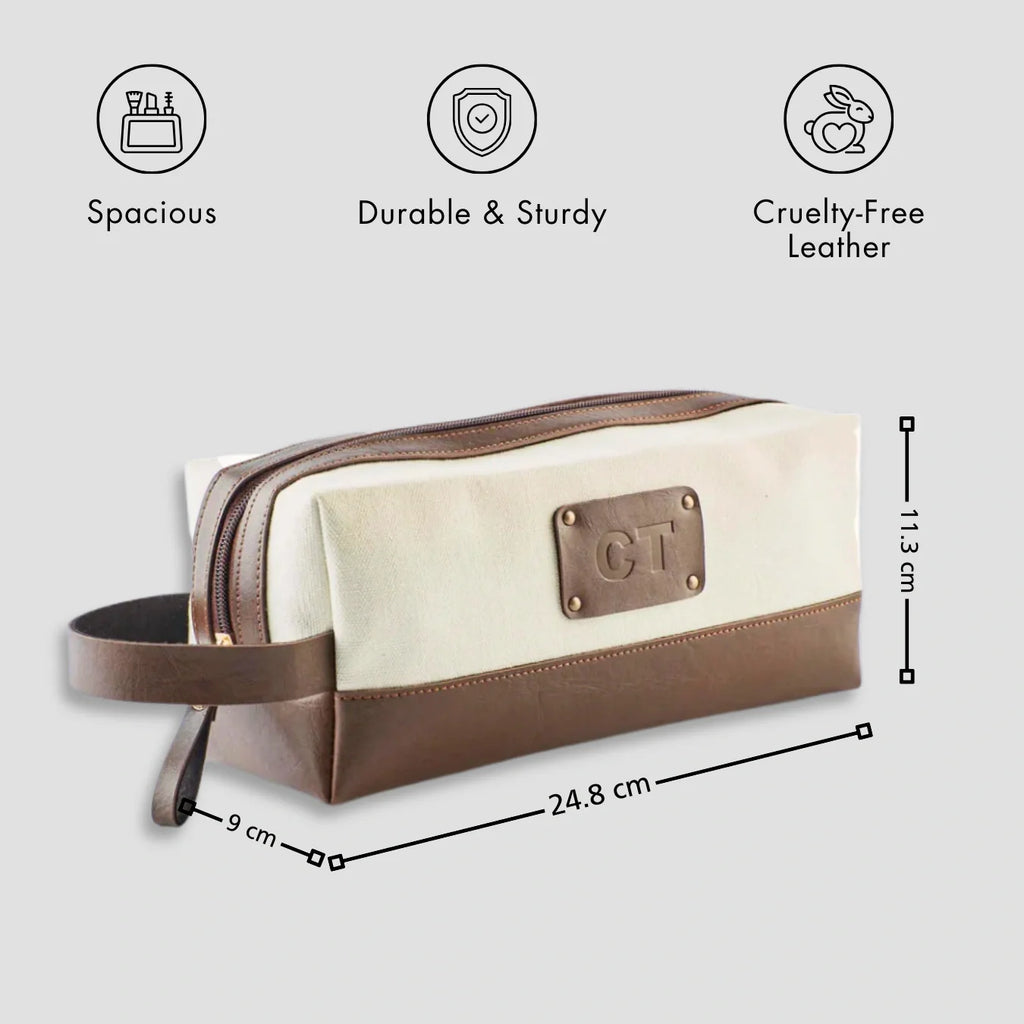 PERSONALISED TRAVEL POUCH - CANVAS - BROWN