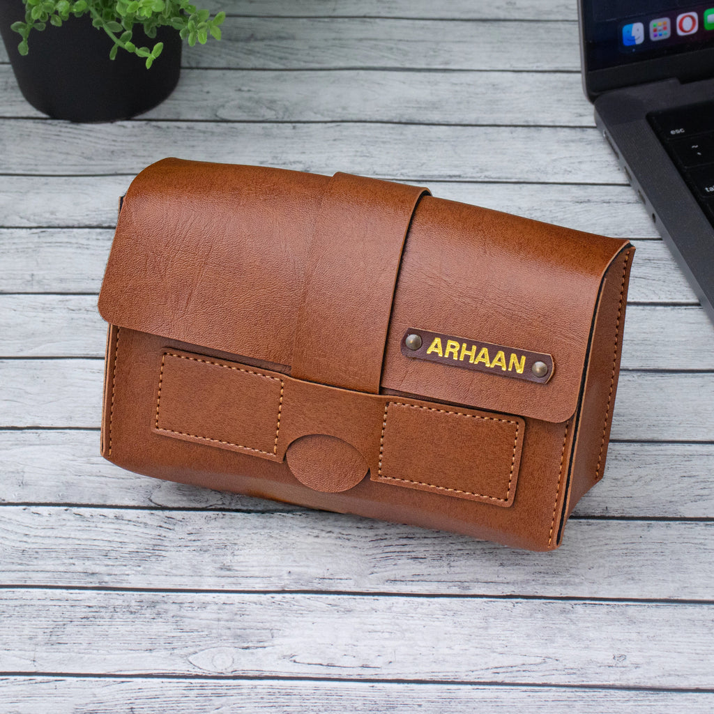 PERSONALISED CHARGER ORGANISER - TAN