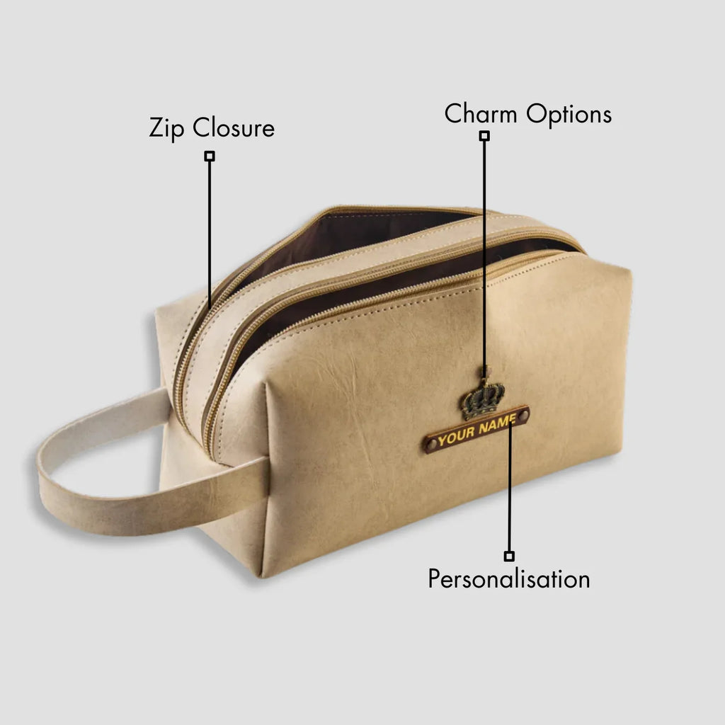 PERSONALISED DOUBLE ZIP POUCH - BEIGE