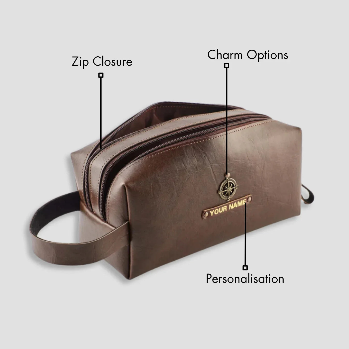 PERSONALISED DOUBLE ZIP POUCH - BROWN