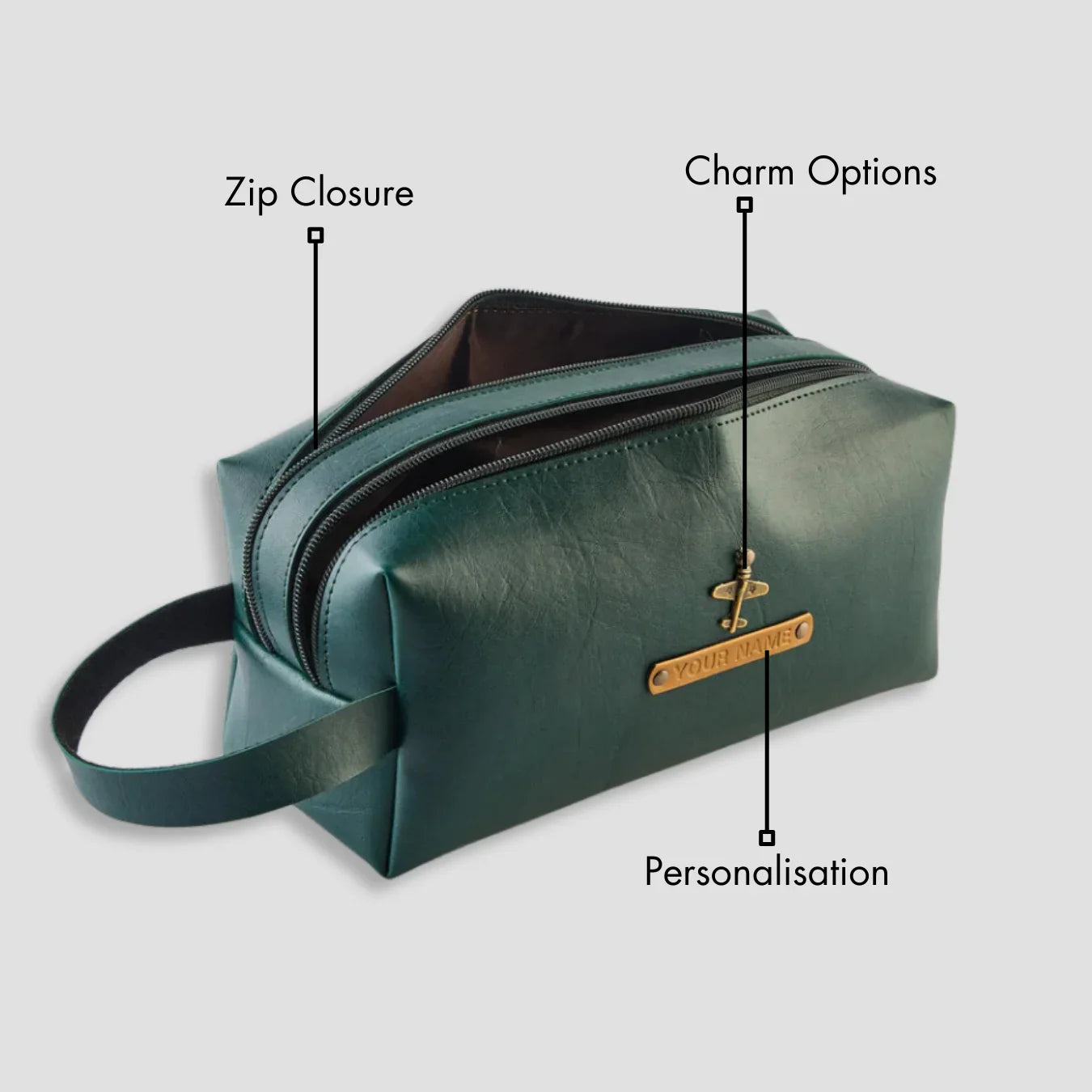 PERSONALISED DOUBLE ZIP POUCH - GREEN