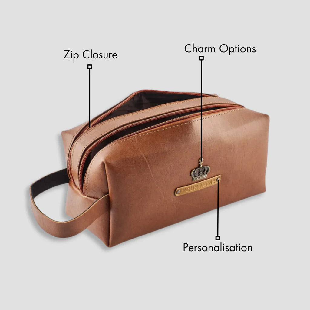 PERSONALISED DOUBLE ZIP POUCH - TAN