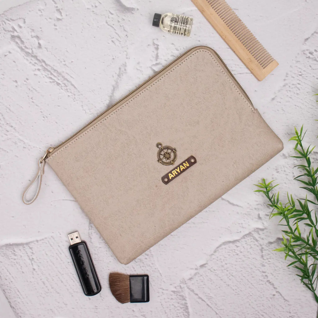 PERSONALISED FLAT POUCH - BEIGE