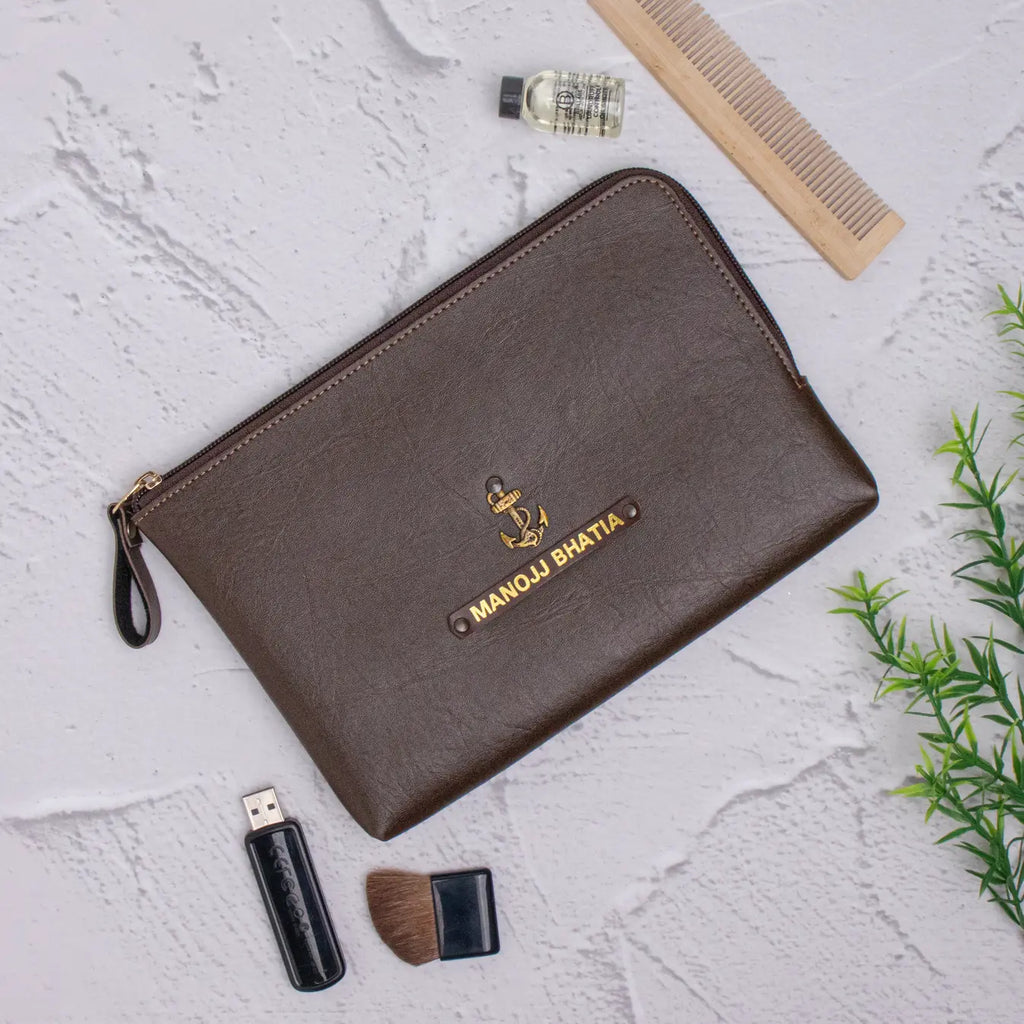 PERSONALISED FLAT POUCH - BROWN