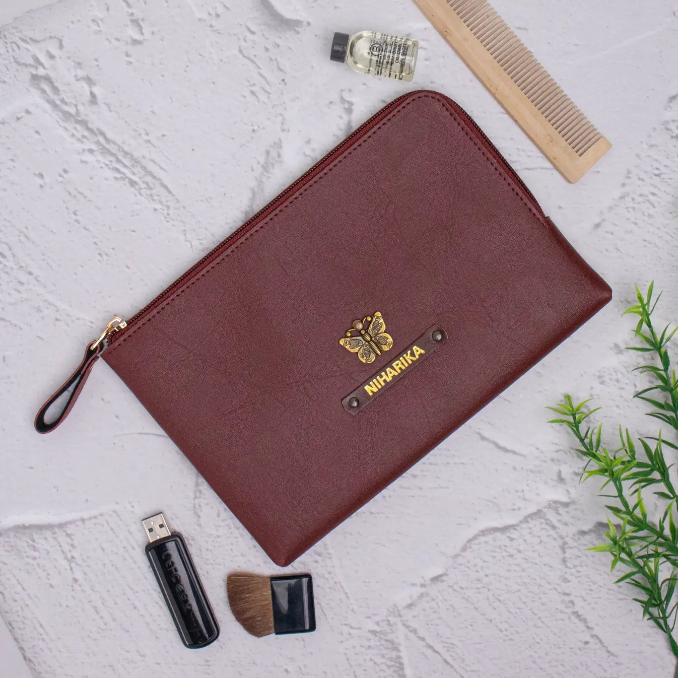PERSONALISED FLAT POUCH - MAROON