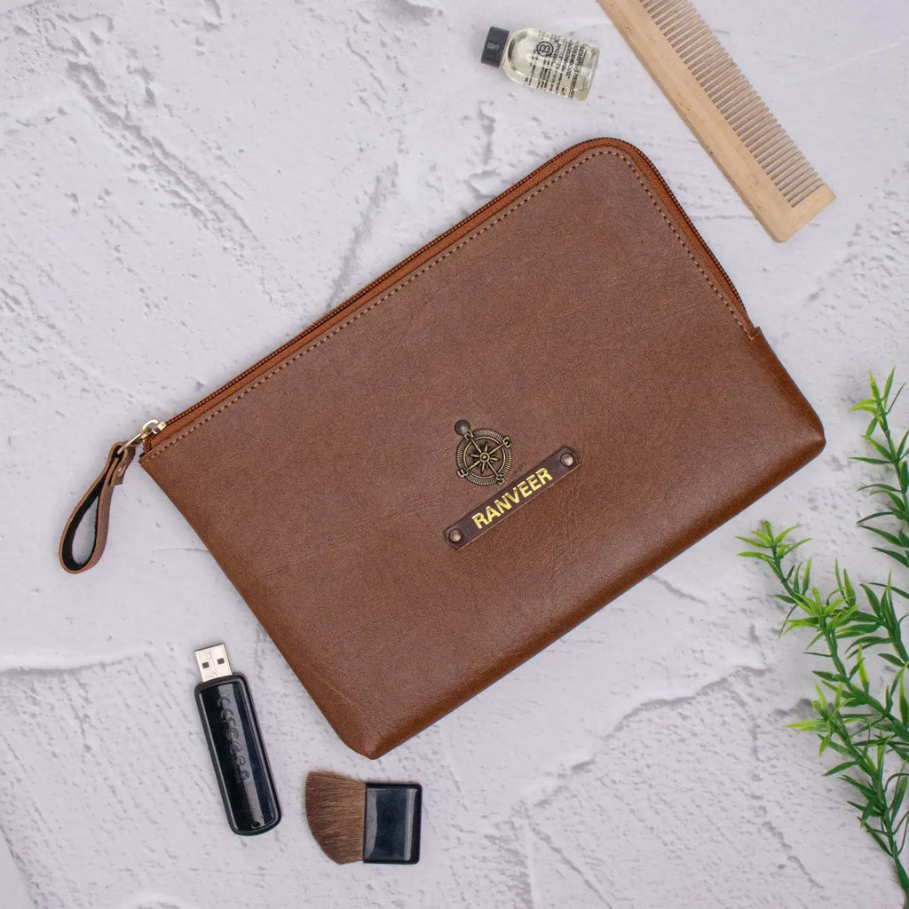 PERSONALISED FLAT POUCH - TAN