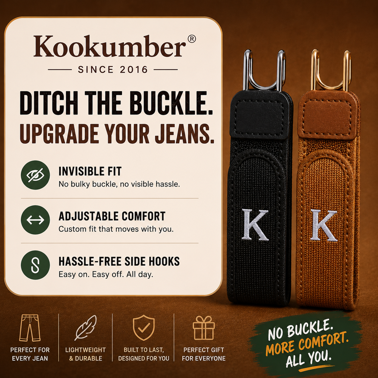 Kookumber® Invisible No Buckle Belt for Men & Women