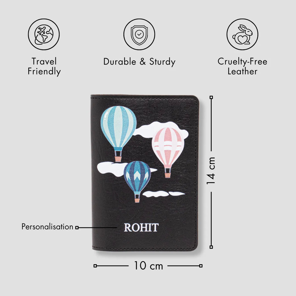 PERSONALISED PRINTED PASSPORT COVER - HOT AIR BALLOON - BLACK