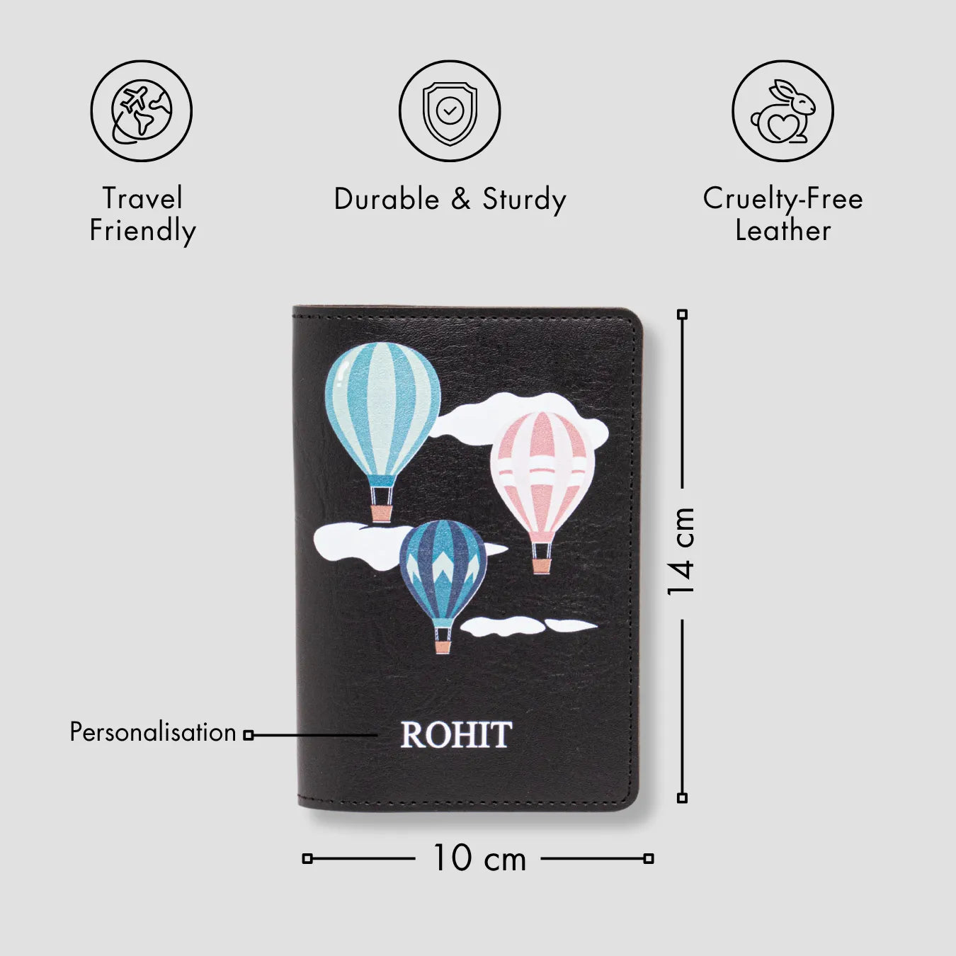 PERSONALISED PRINTED PASSPORT COVER - HOT AIR BALLOON - BLACK
