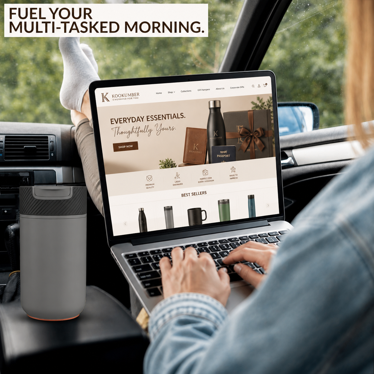 Never-Spill Suction Tumbler- Grey