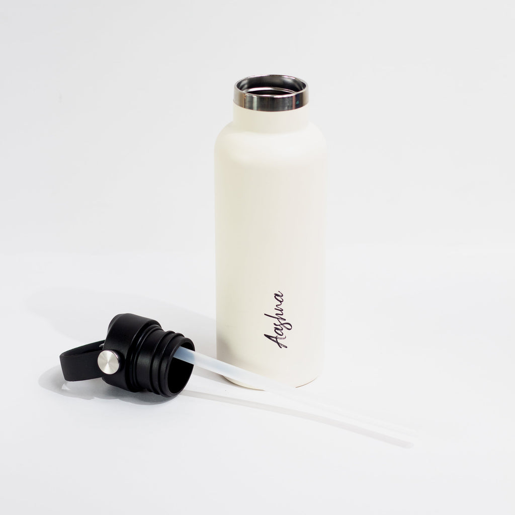 Kookumber Plus- Personalised Sipper Water Bottle - Off White