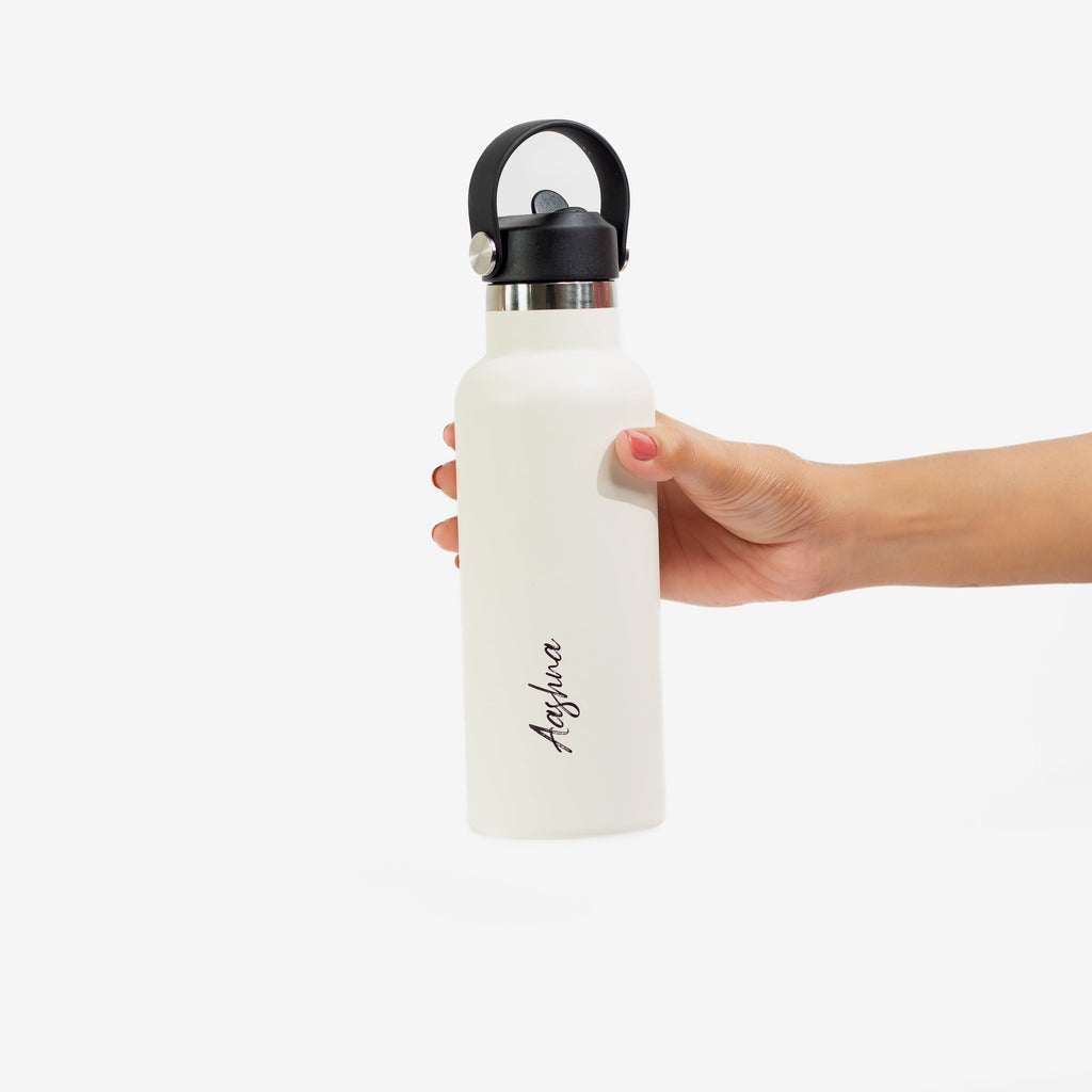 Kookumber Plus- Personalised Sipper Water Bottle - Off White