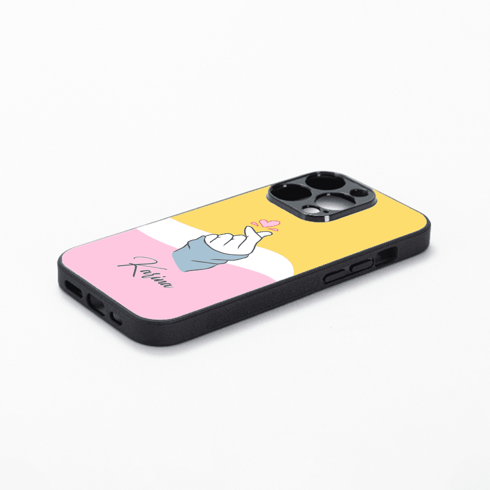 Premium Personalised IPhone Glass Back Case Cover - Saranghae Hand Sign - Gift Lift