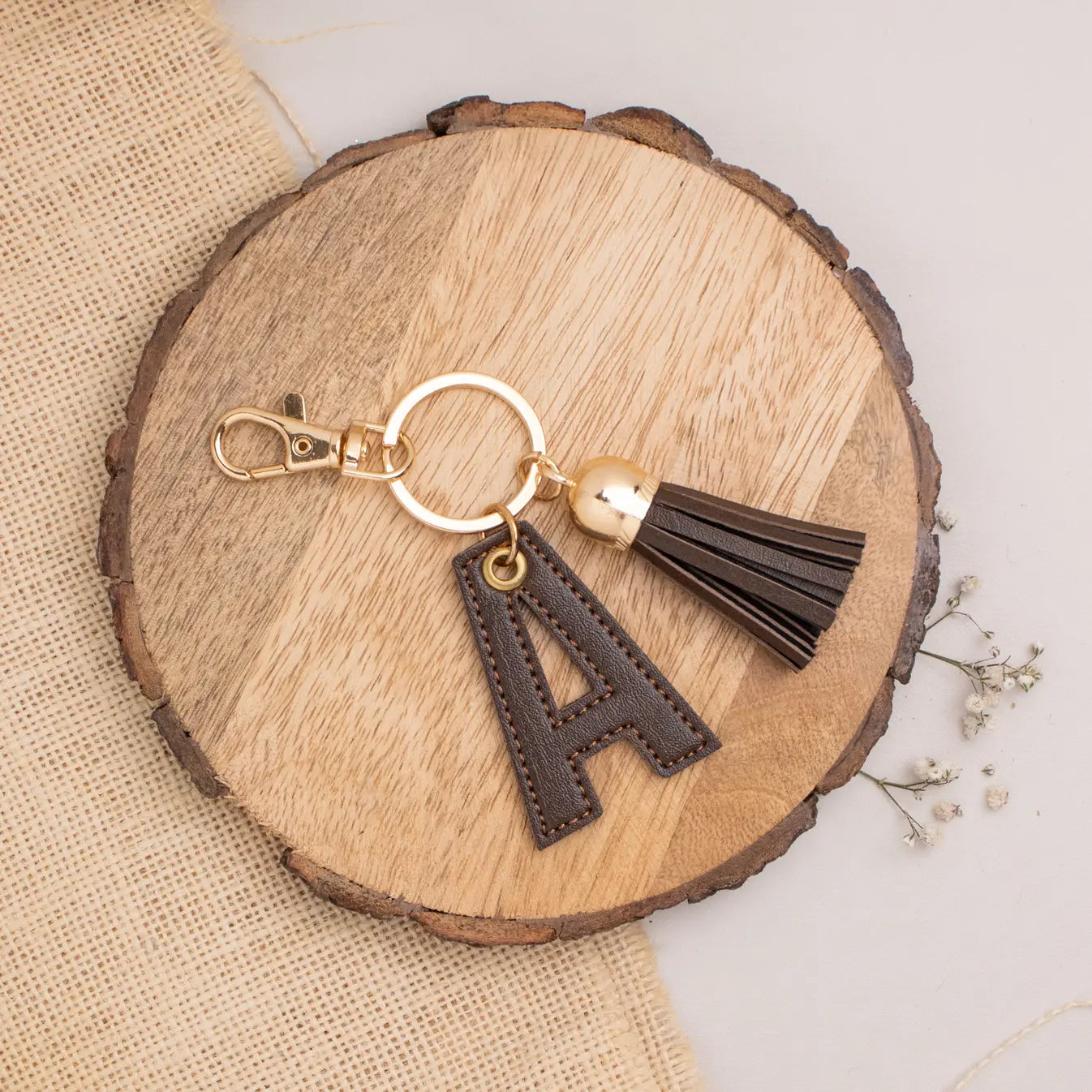 PERSONALISED LETTER KEYCHAIN - BROWN