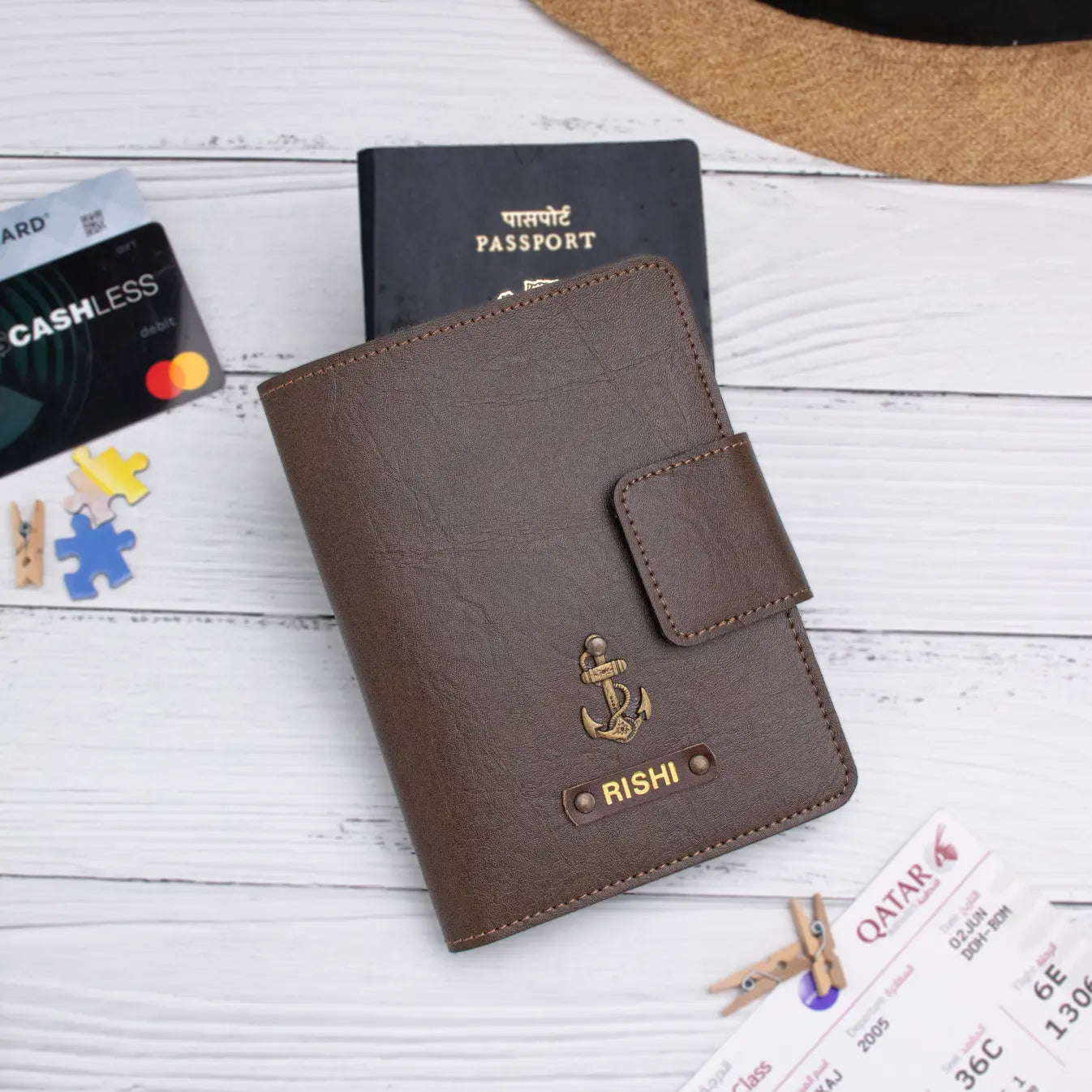 PERSONALISED MINI TRAVEL WALLET - BROWN