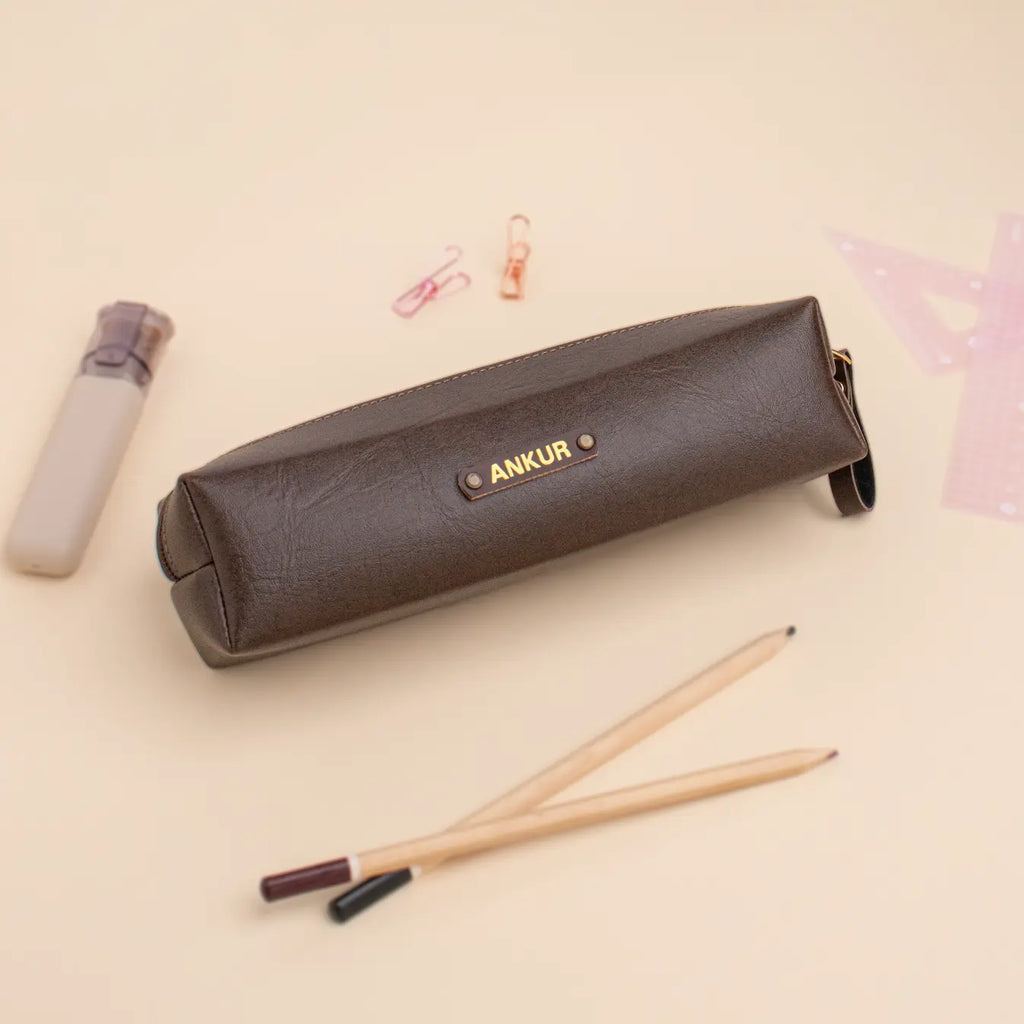 PERSONALISED STATIONERY POUCH - BROWN