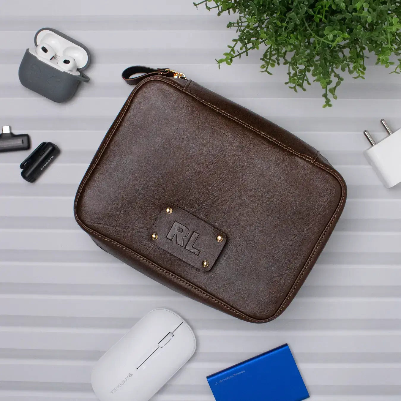 PERSONALISED TECH ORGANISER - BROWN