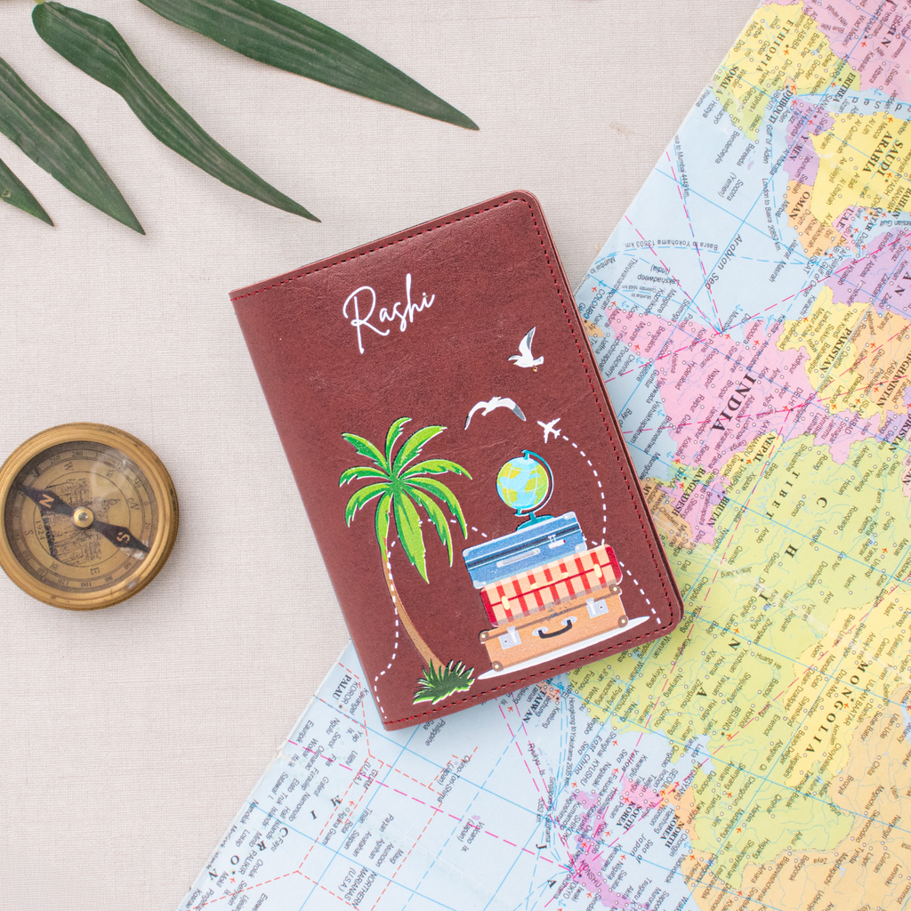 PERSONALISED PRINTED PASSPORT COVER - TROPICAL VIBES - MAROON