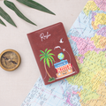 PERSONALISED PRINTED PASSPORT COVER - TROPICAL VIBES - MAROON