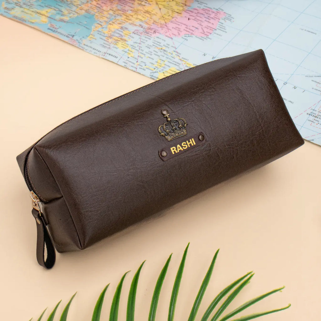 PERSONALISED TRAVEL POUCH - BROWN
