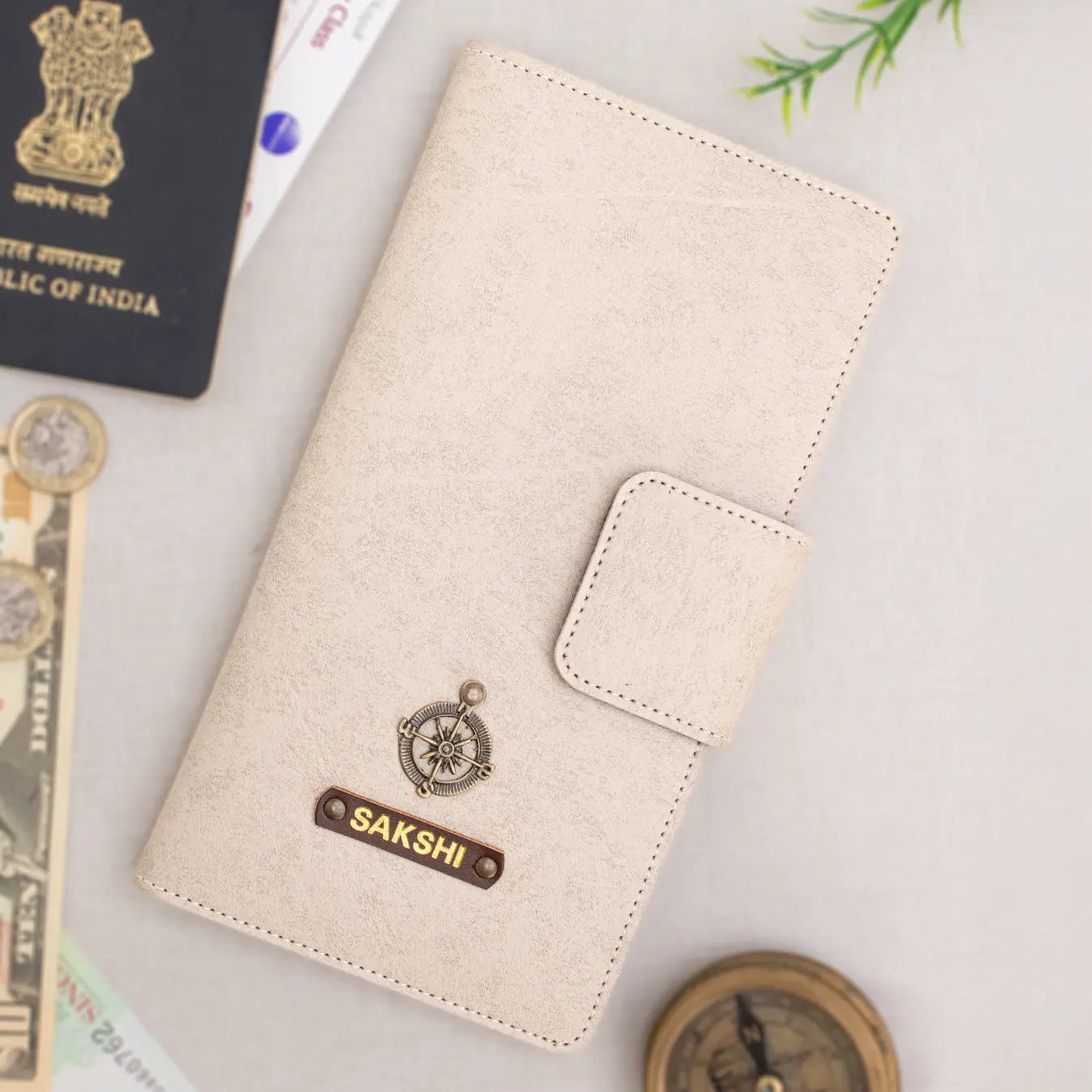 PERSONALISED TRAVEL WALLET - BEIGE