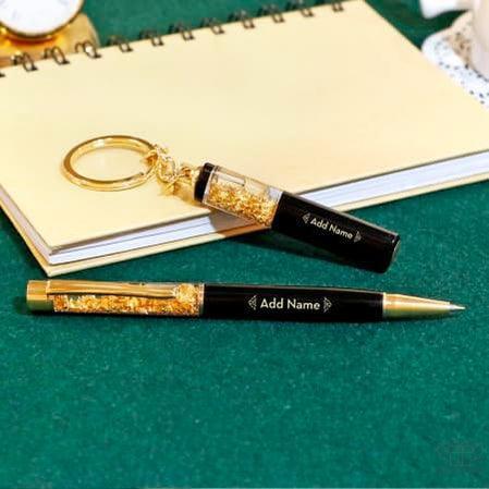 Black & Gold Personalized Pen & Key Chain Set