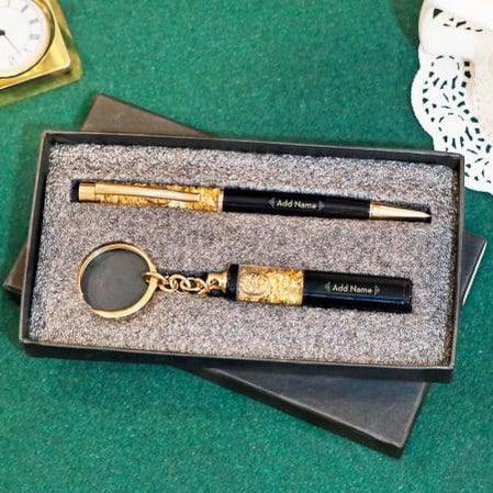 Black & Gold Personalized Pen & Key Chain Set - www.giftlift.in
