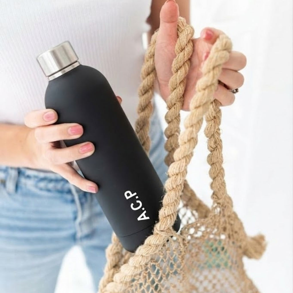 Kookumber - Personalised Water Bottle - Black with Silver Cap