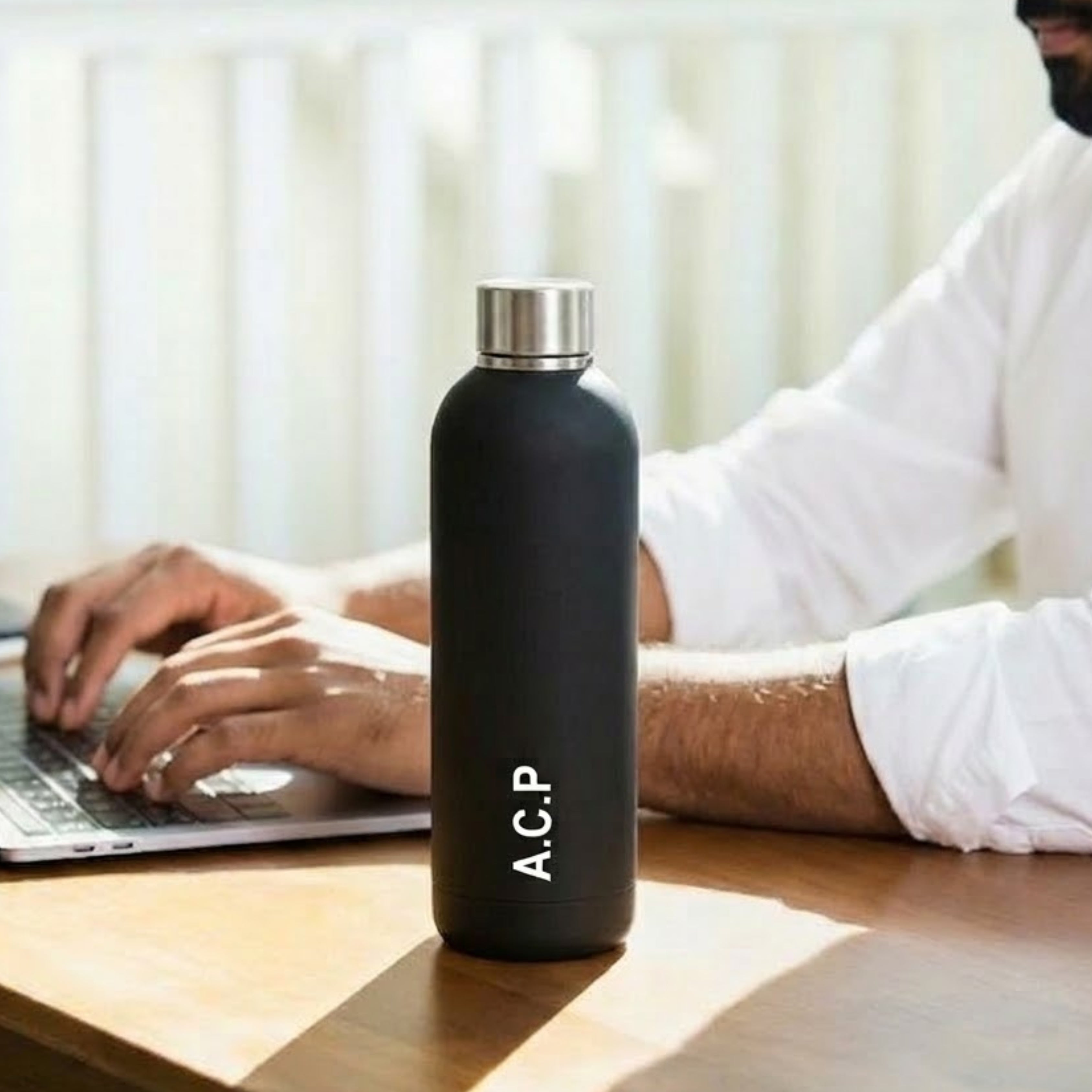 Kookumber - Personalised Water Bottle - Black with Silver Cap