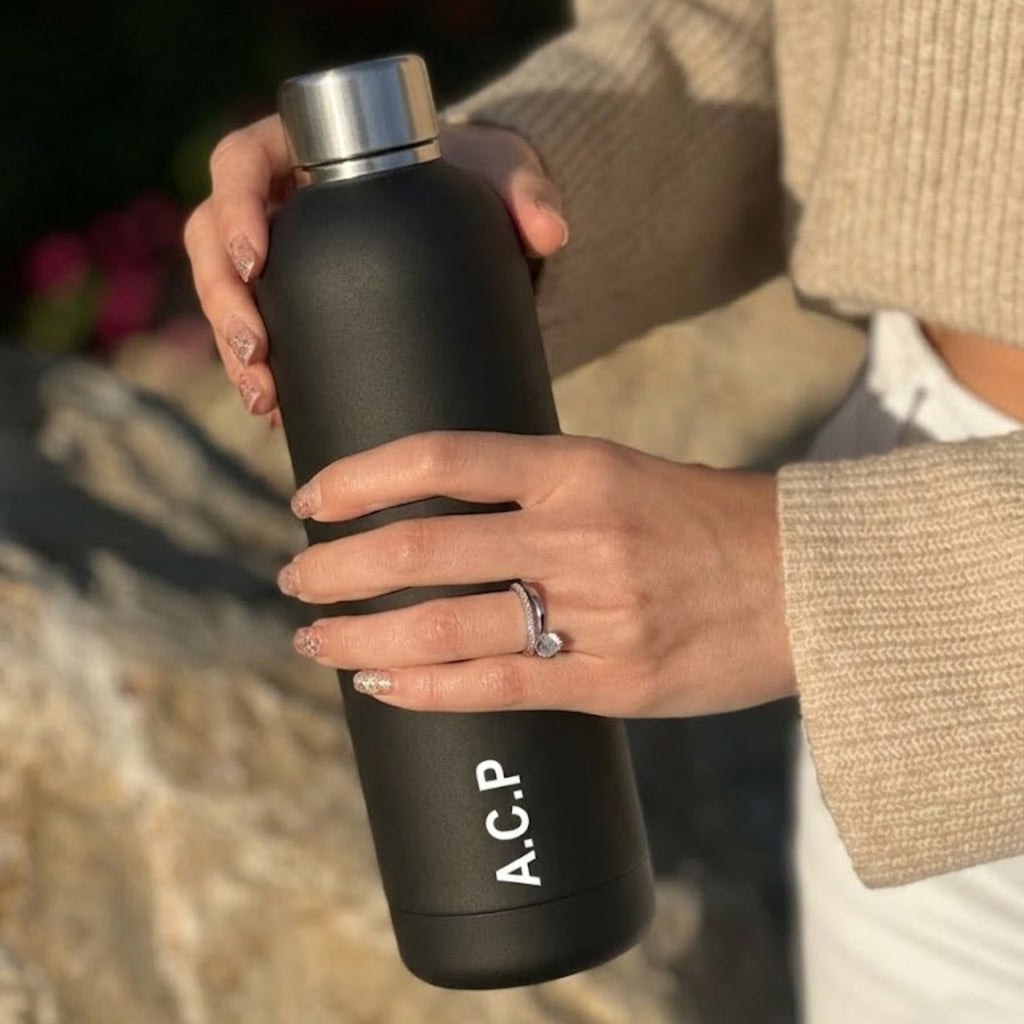 Kookumber - Personalised Water Bottle - Black with Silver Cap