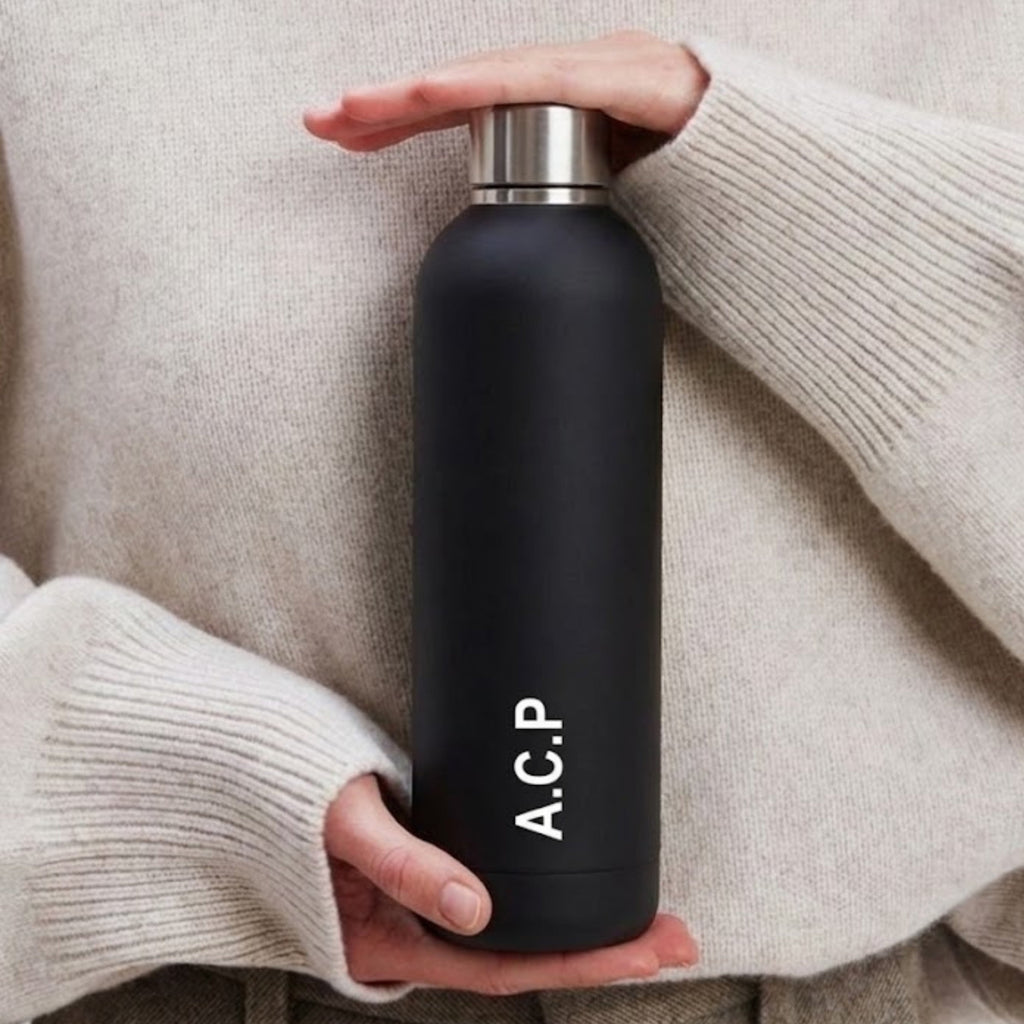 Kookumber - Personalised Water Bottle - Black with Silver Cap