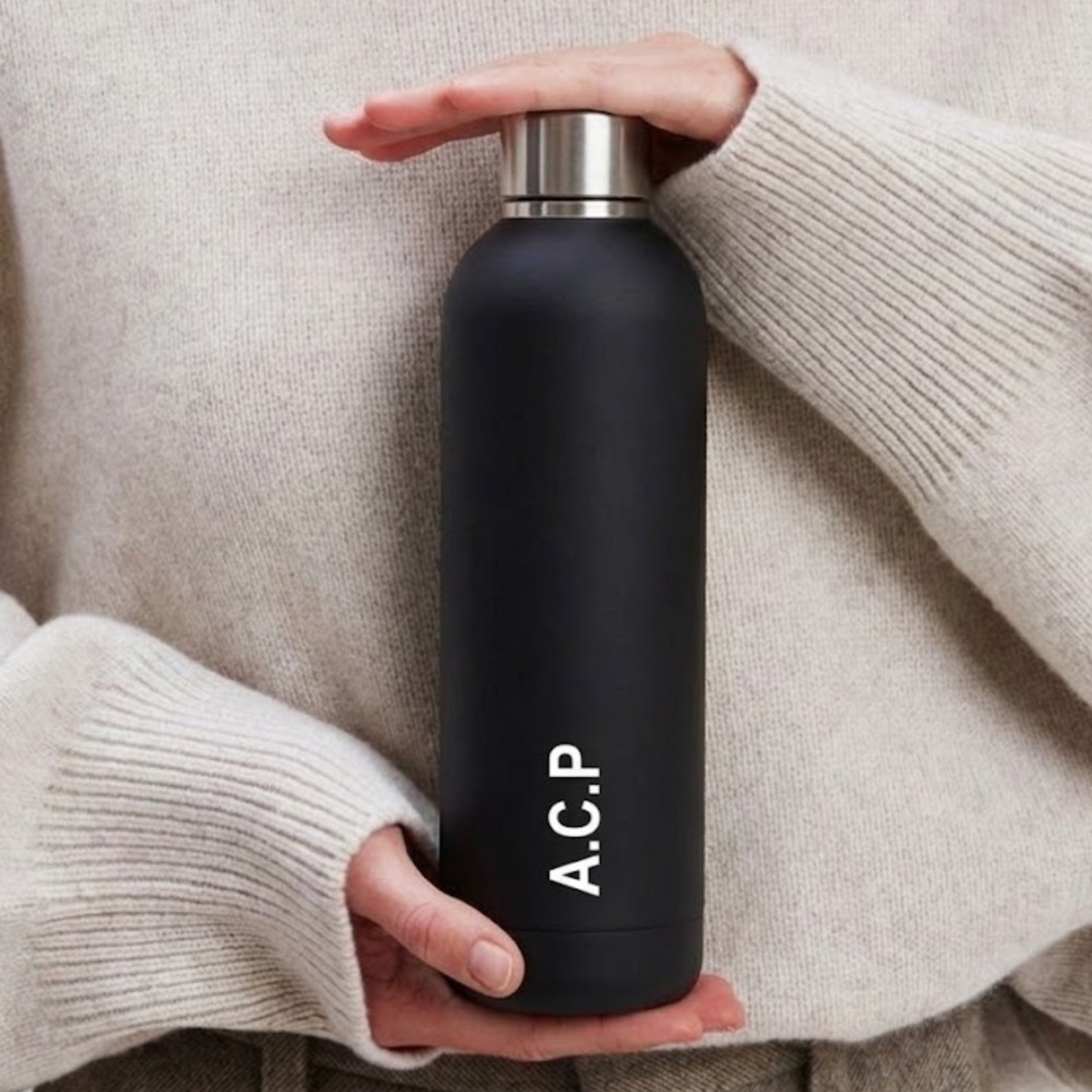 Kookumber - Personalised Water Bottle - Black with Silver Cap