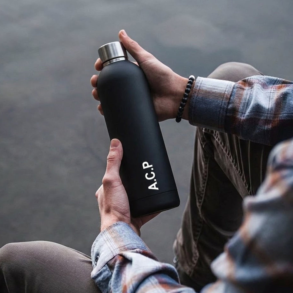 Kookumber - Personalised Water Bottle - Black with Silver Cap