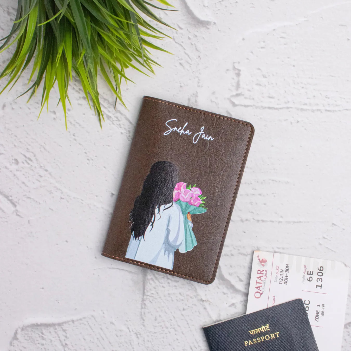 PERSONALISED PRINTED PASSPORT COVER - BLOOM - BROWN
