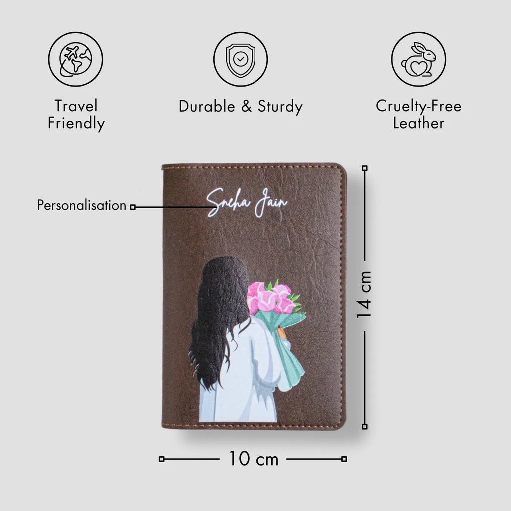 PERSONALISED PRINTED PASSPORT COVER - BLOOM - BROWN
