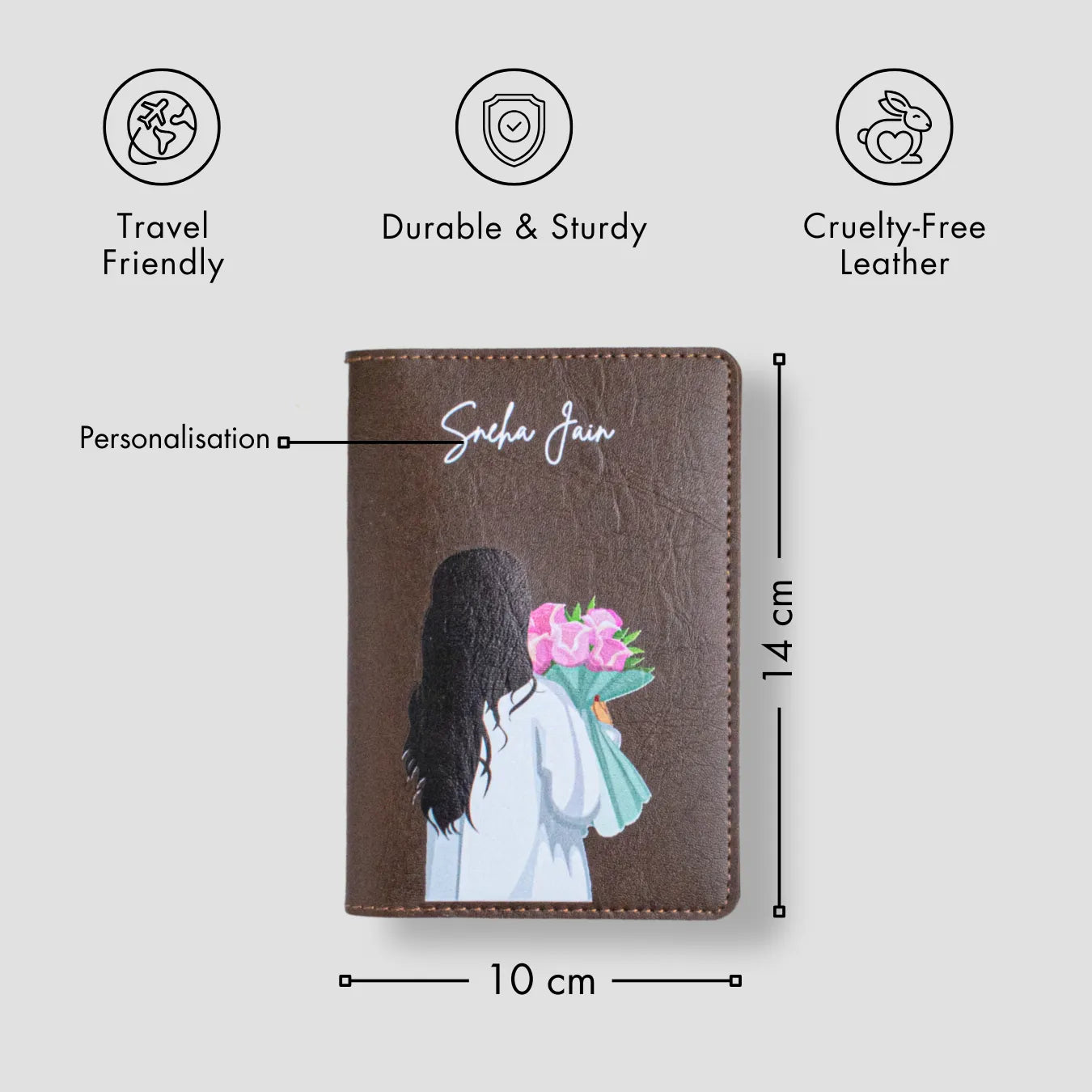 PERSONALISED PRINTED PASSPORT COVER - BLOOM - BROWN