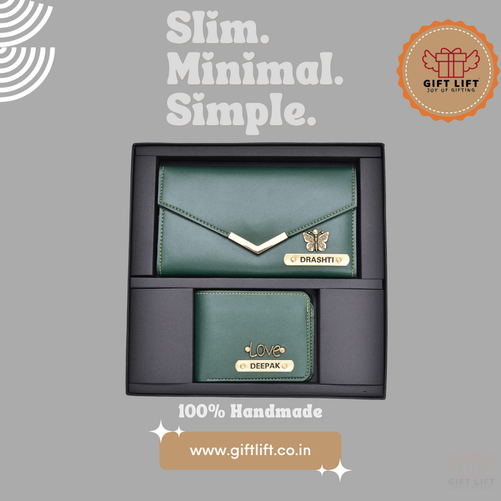 Couple Gift Lift Combo 1 Lady Wallet + Men's Wallet  - Sage Green