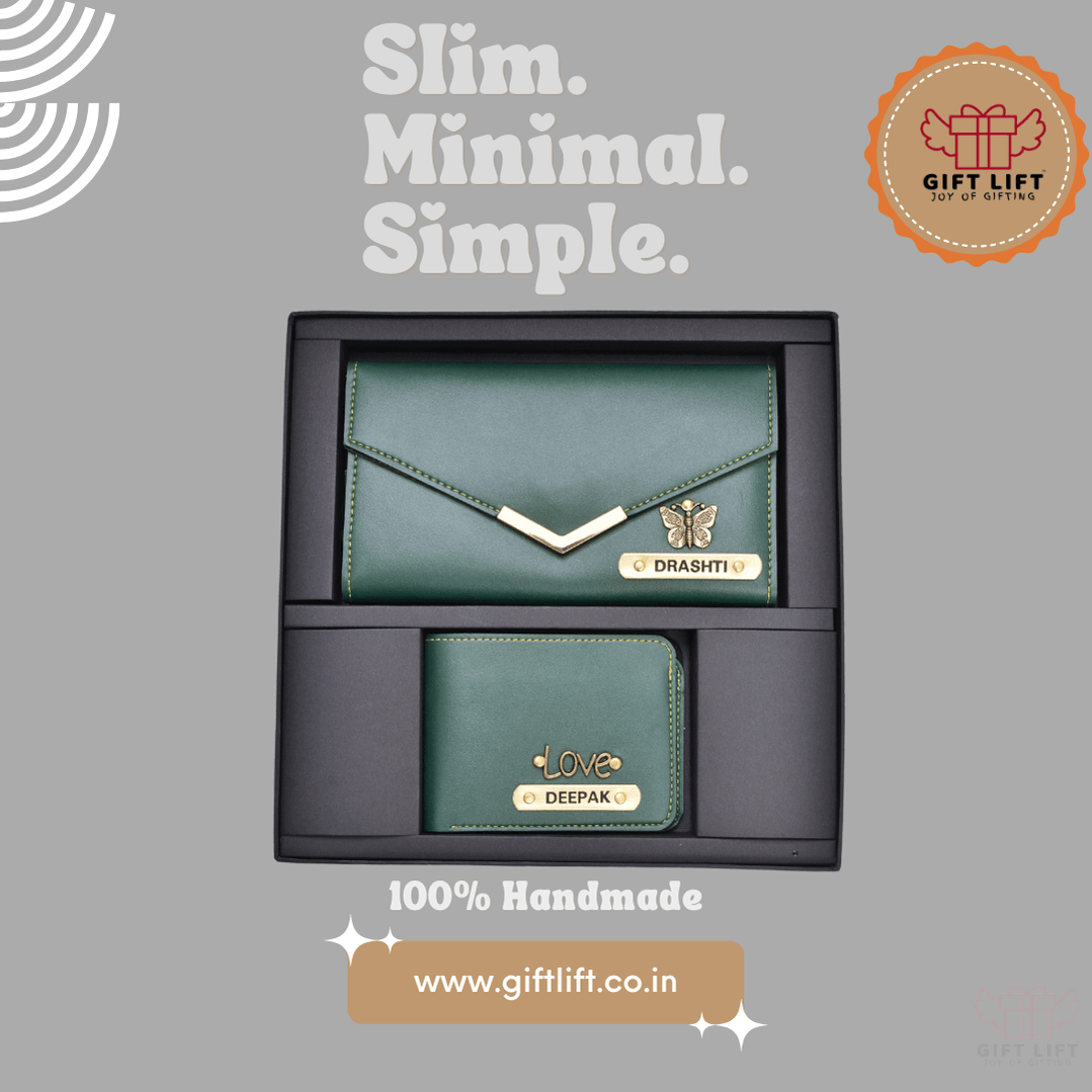 Couple Gift Lift Combo 1 Lady Wallet + Men's Wallet  - Sage Green