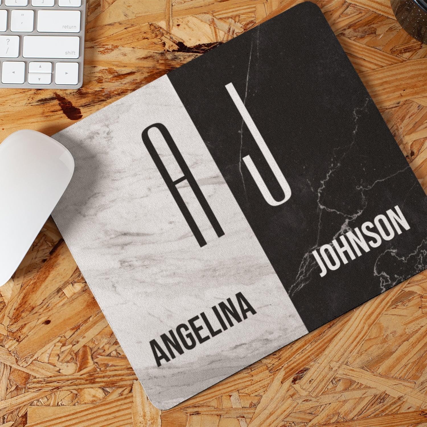 Custom Black and White Marble Initials Mouse Pad - Gift Lift