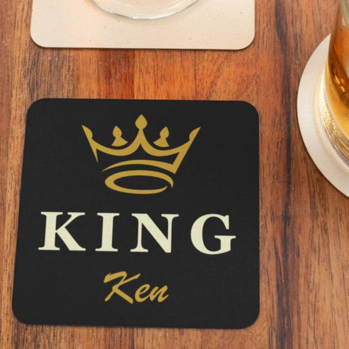 Custom King Crown Monogram Name Coaster Set Of 2 - Gift Lift
